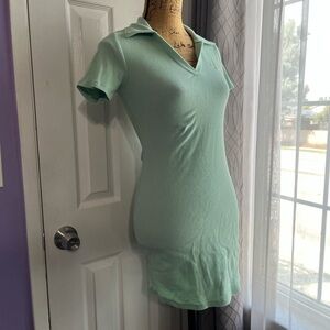 Mint Green Polo Collar Women's Top